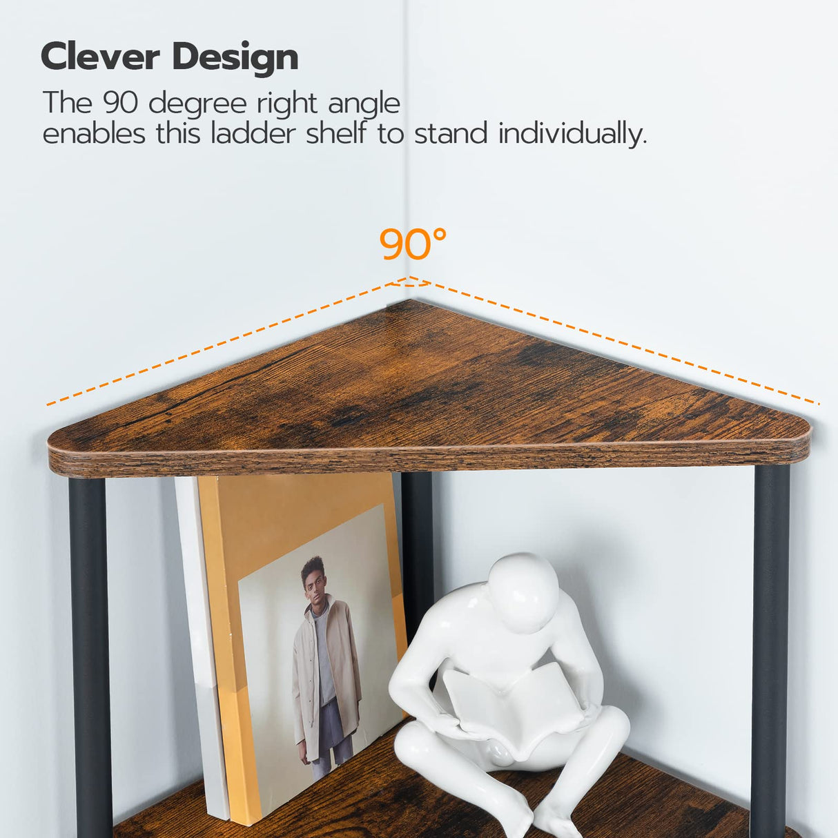 HOOBRO Corner Shelf Stand, Industrial 5-Tier Corner Bookshelf with Metal Frame, Plant Corner Display Shelf, Corner Bookcase for Small Spaces, Bedroom, Living Room, Rustic Brown BF33CJ01 HOOBRO