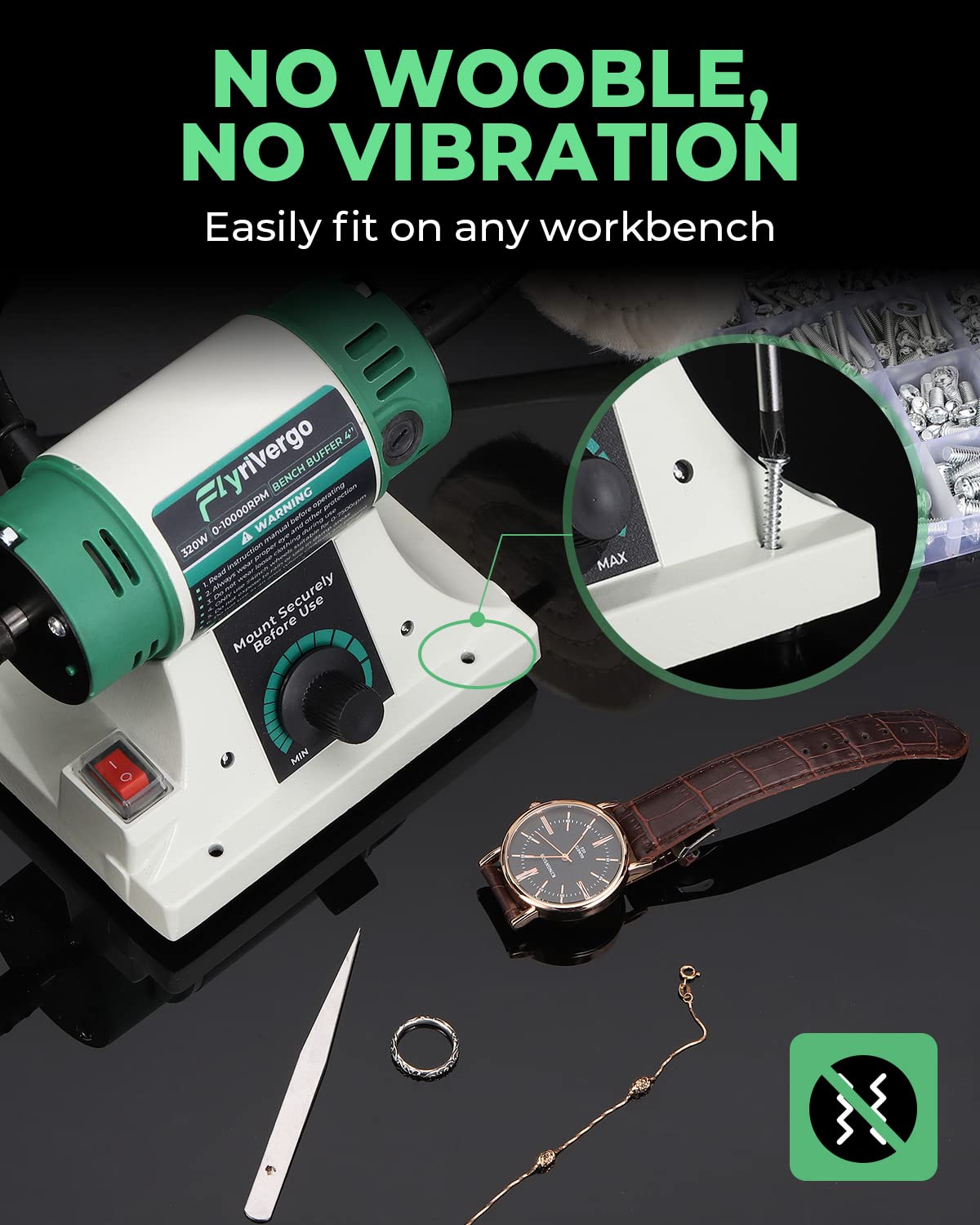 Flyrivergo Bench Buffer Polisher with Accessories Adjustable Variable Speed Multi-Function Bench Lathe Grinder Polishing Machine Tool Kit for Jewelry, Wood, Silver, Amber, Metal, Jade DIY Flyrivergo