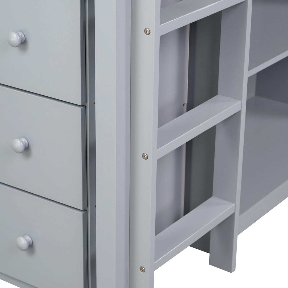 PVWIIK Twin Size Low Loft Bed with Desk & Storage Drawer for Kids,Wood Twin Loft Bed with Shelf,Space Saving,No Box Spring Needed,Grey PVWIIK