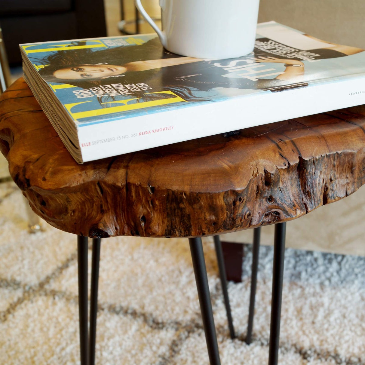 WELLAND Unique Shape Natural Wood Stump Rustic Surface End Table WELLAND