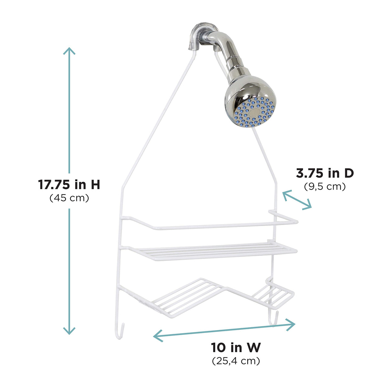 Zenna Home Rust Resistant Hanging Shower Caddy, Over the Shower Head Caddy with 1 Wide Shelf and Built In Soap Dish, Steel Bathroom Hanging Organizer, White Zenna Home