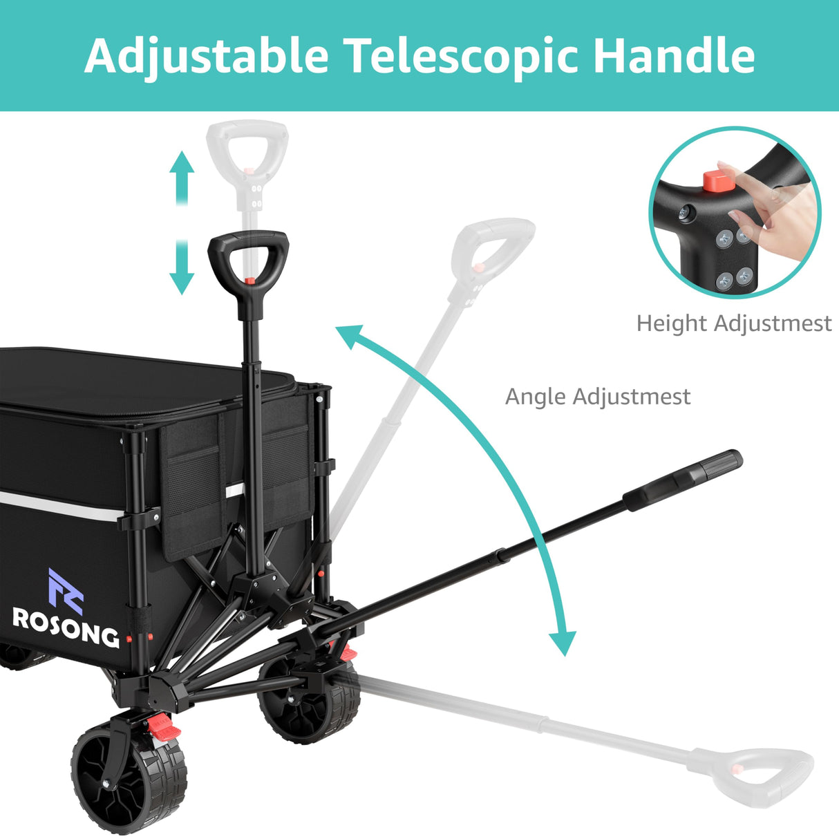 Collapsible Wagon Cart with Wheels Foldable - Folding Utility Heavy Duty Wagons Carts with Cover for Grocery Sports Garden Shopping Camping ROSONG