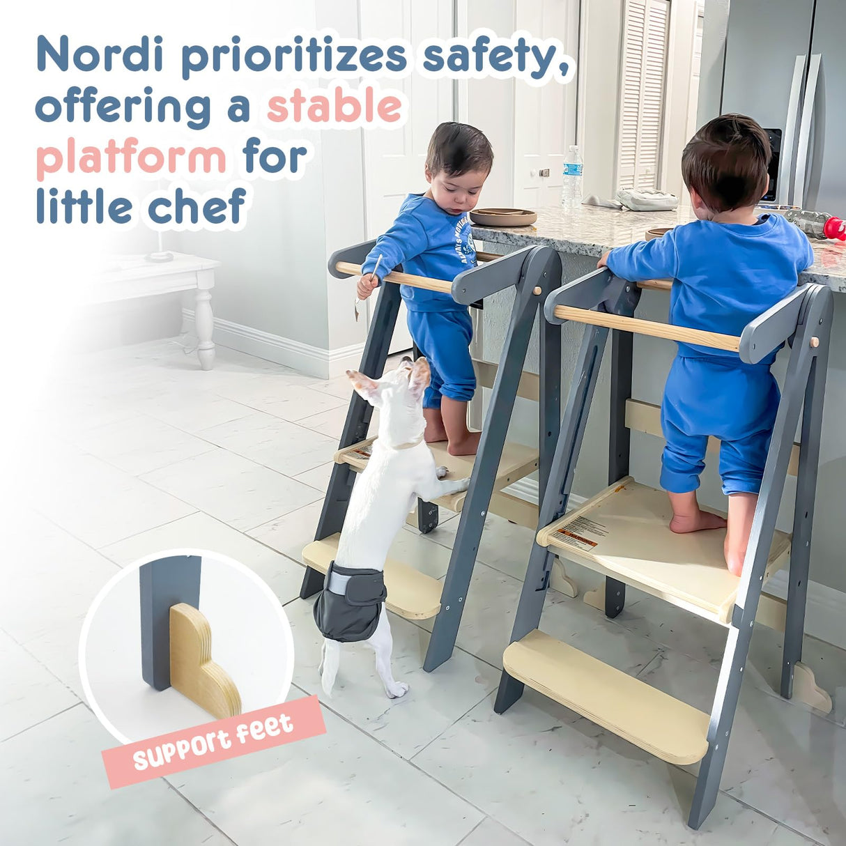 Nordi Foldable Toddler Kitchen Tower, Kitchen Stool Helper, Standing Tower with 3 Adjustable Heights, Suitable Age for 1.5-6 Years, Montessori Kitchen Stools HARPPA