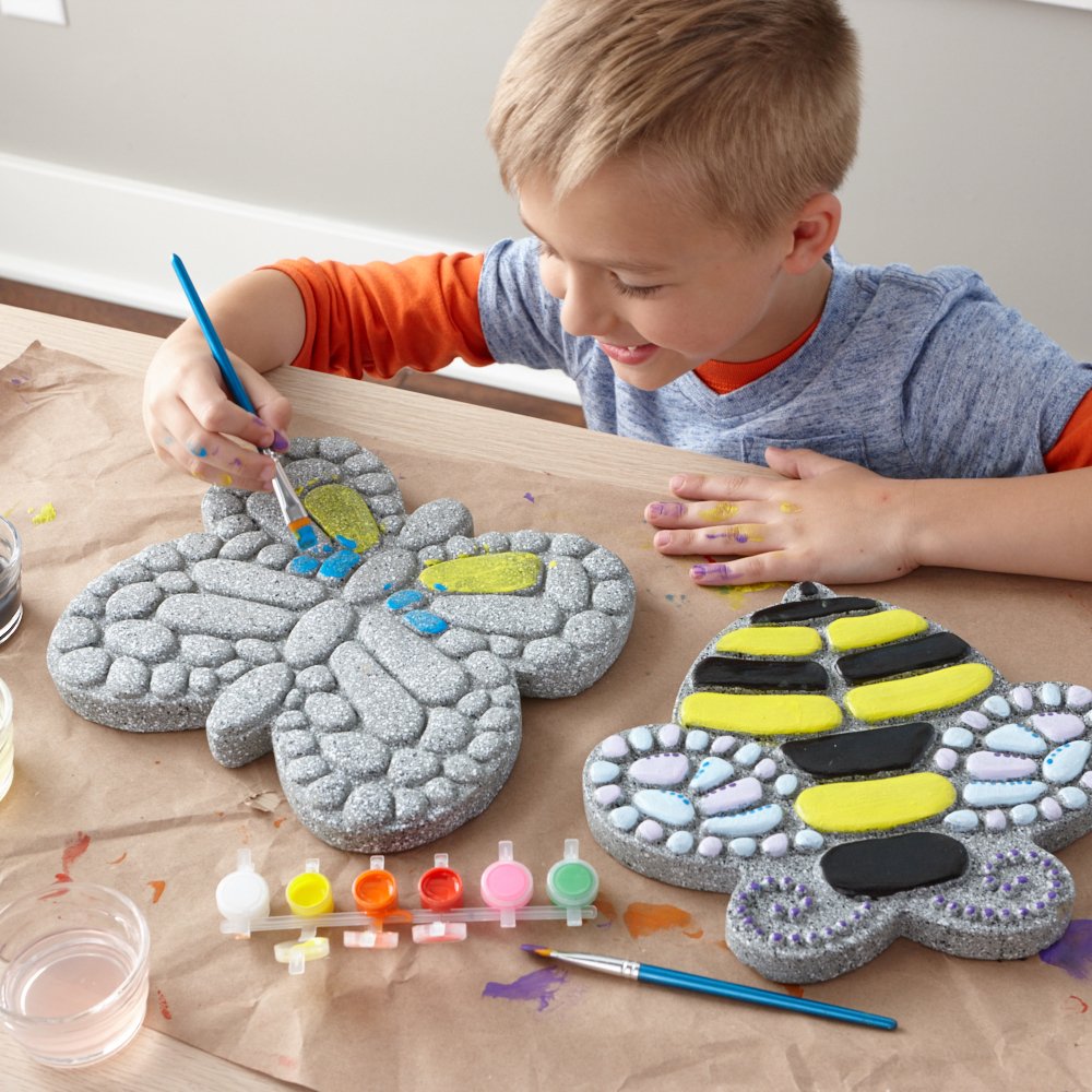 MindWare Paint Your Own Stepping Stone Butterfly, Rock Painting Kit, Stepping Stones Crafts for Kids Ages 8 & up MindWare