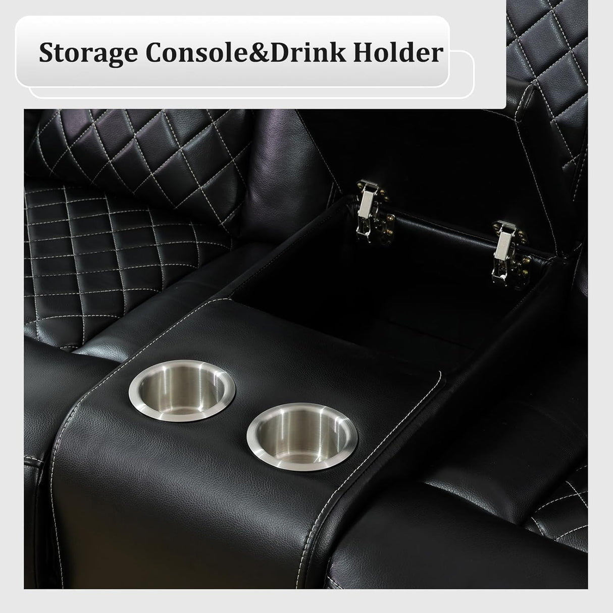 Power Recliner Sofa Set with LED, Leather Reclining Sofa Set, Living Room Furniture Set with USB Charging (Black Standard Version Total of 2 Cup Holders) Pon Living Furniture Inc