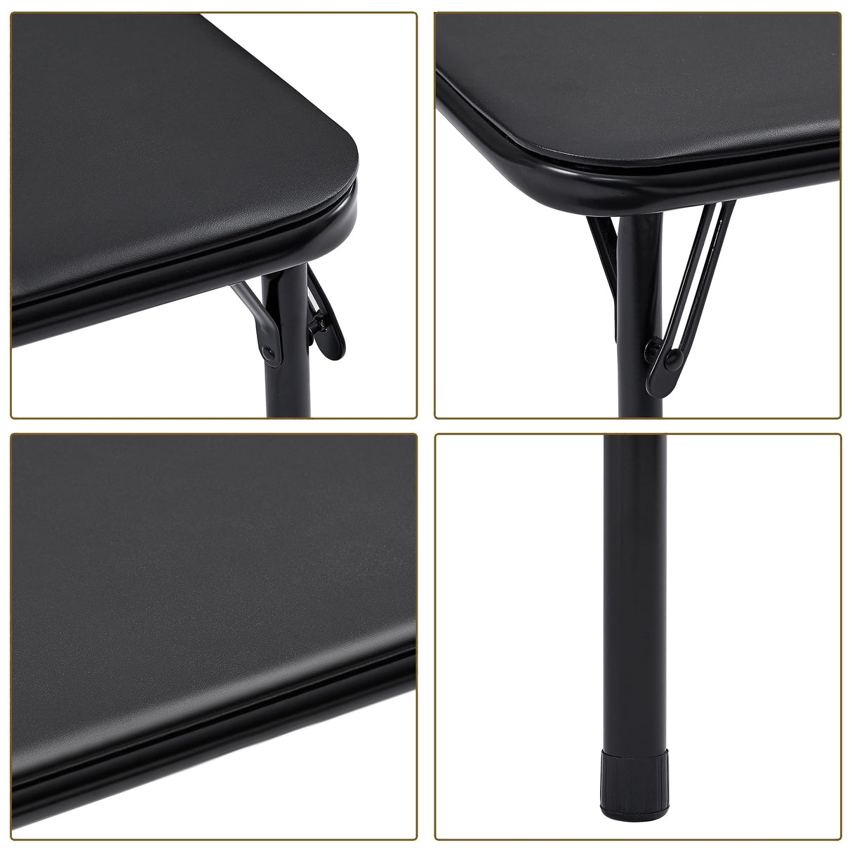 VECELO Folding Card Table and Chair Set of 5 Portable with Padded Tabletop, No Assembly Required, Black VECELO