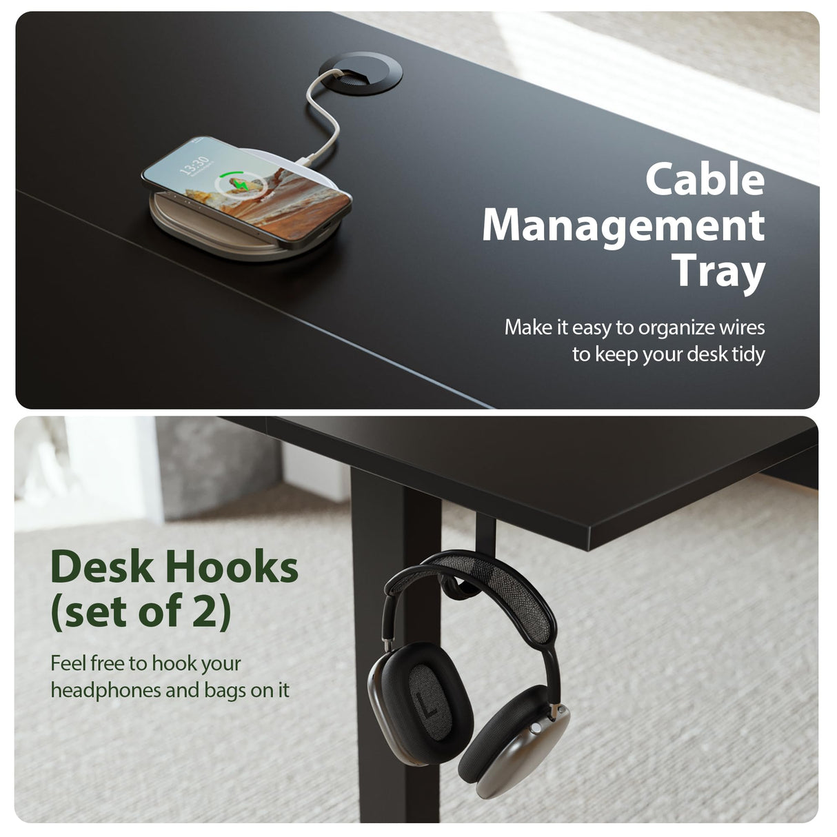 Agilestic Adjustable Height Electric Standing Desk with Storage Wooden Drawer, 63 x 24 Inches Stand Up Home Office Computer Gaming Table with Splice Board for Work Office Home, Black Agilestic