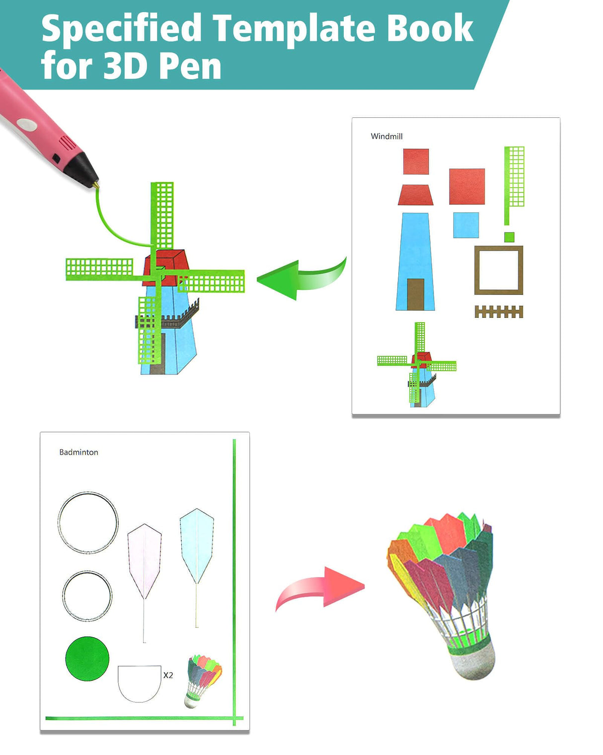 3D Pen Painting Drawing Book, Reusable Colored 40 Pattern Thick Paper Templates with Two Clear Plate, 3D Painting Graffiti Stencils for Kids DIY Gifts, Vomika Vomika