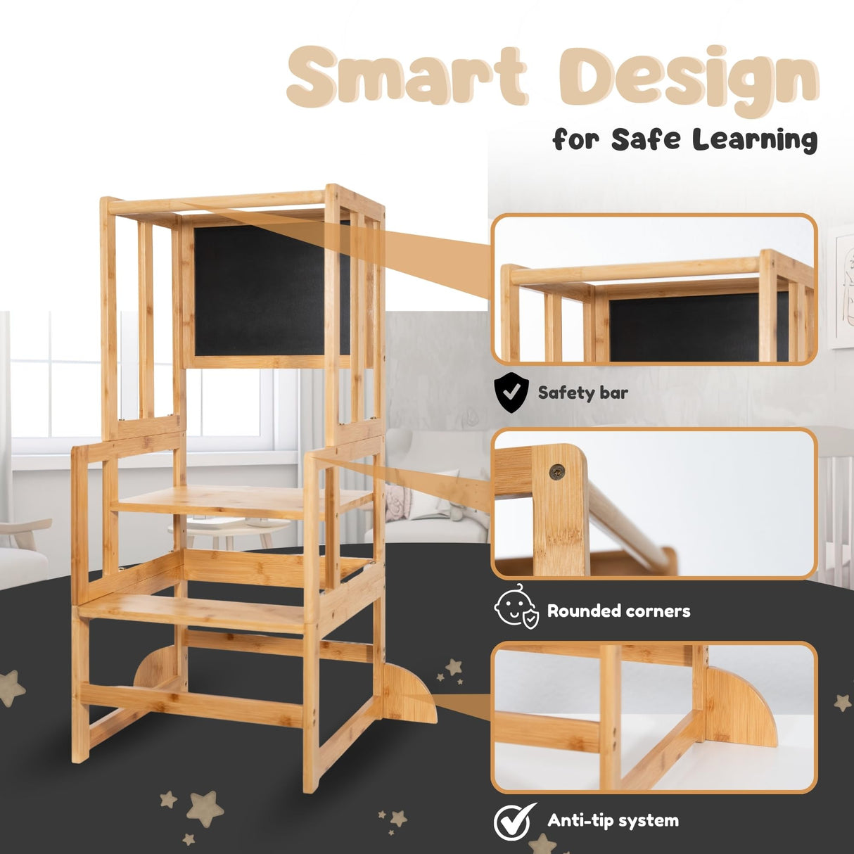 KYWAI® Toddler Tower with Chalkboard &Height Adjustable - Toddler Standing Tower - Toddler Kitchen Stool Helper - Kitchen Step Stool for Toddlers - Toddler Stool for Kitchen - Toddler Step Stool KYWAI