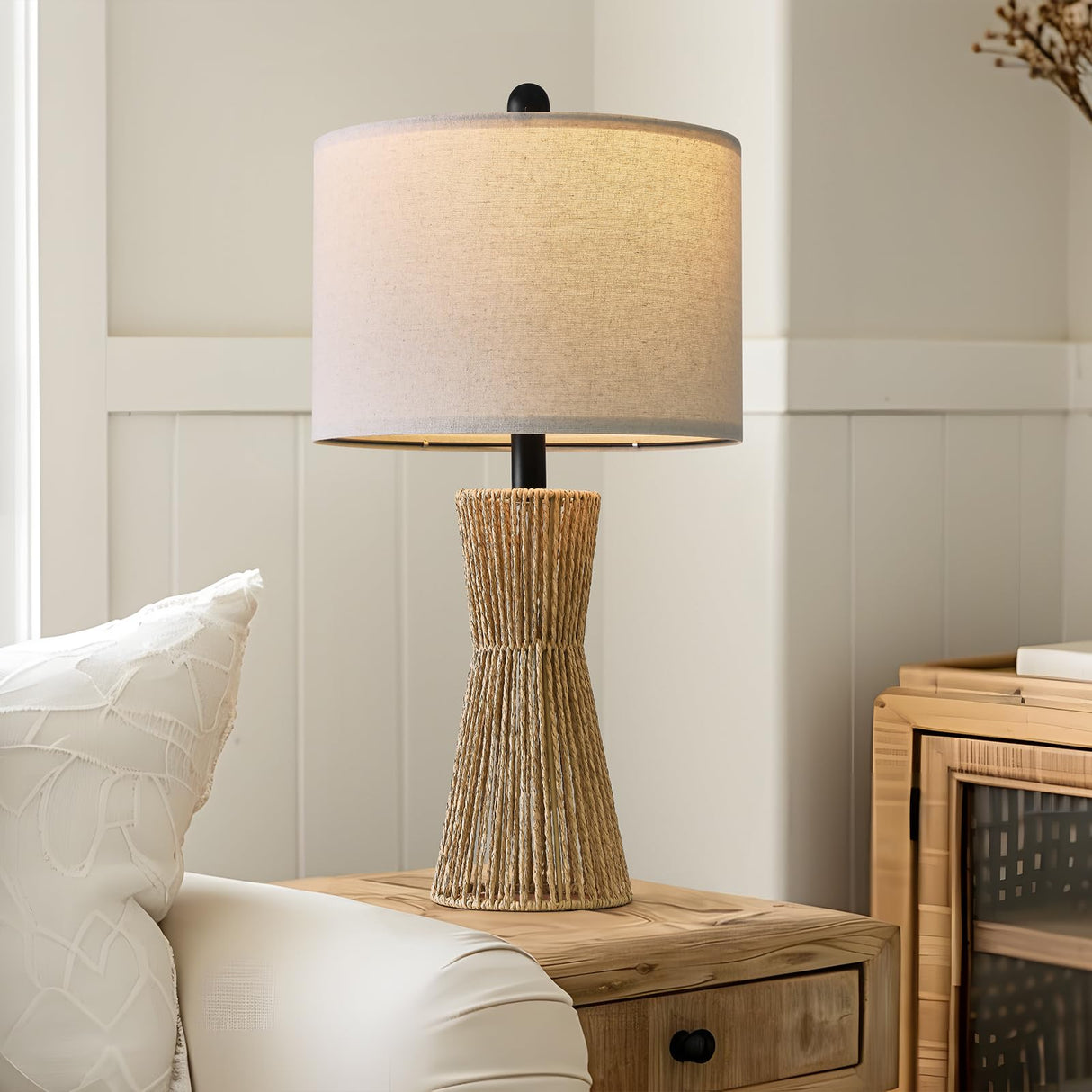 OYEARS 22.5" Table Lamps for Living Room,Boho Lamps Set of 2 for Bedrooms, Bedside Lamp for Nightstands, Rattan Lamp, Farmhouse Table Lamp for Room Decor, End Table, Retro, Brown(Not Include Bulbs) OYEARS