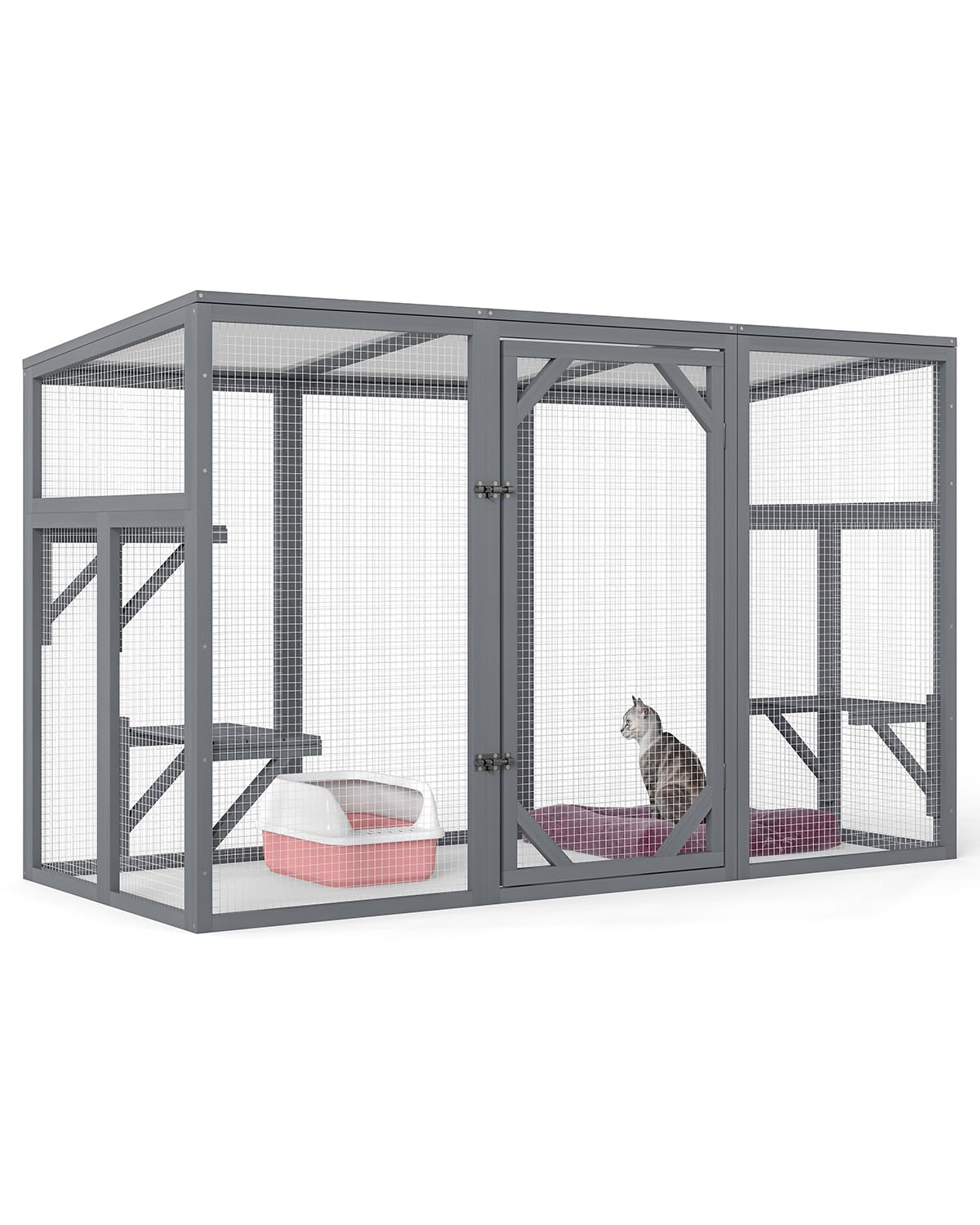 COZIVVOVV Outdoor Cat House, 71" Catio Outdoor Cat Enclosure, Large Cat Houses & Condos, Cattio for Apartment Balcony, Window Cat Cage Weatherproof, Grey COZIVVOVV
