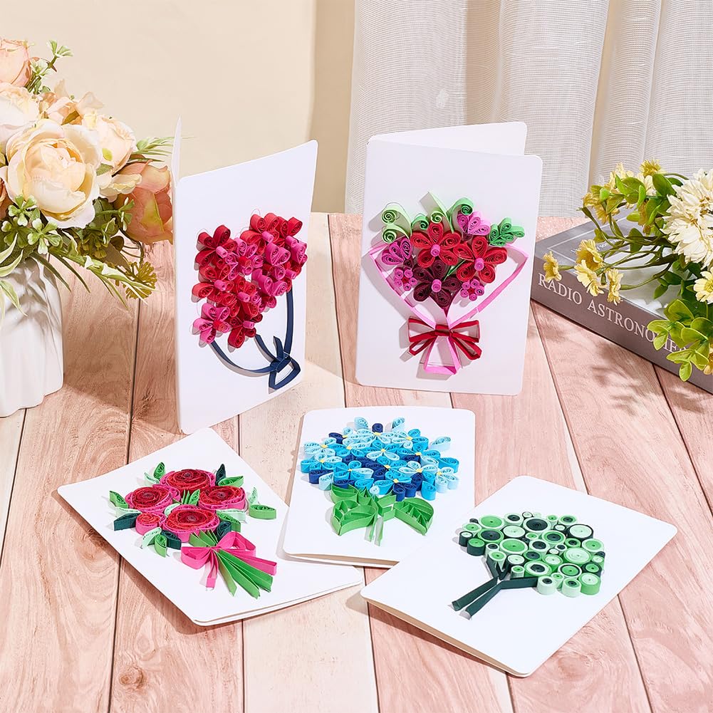 WEBEEDY 20 Sets DIY Flower Quilling Greeting Card Kit Paper Quilling Kit for Adults Beginners 5 Styles Flower Card Making Kit with Instruction for Wedding Mother's Day Father's Day Valentine's Day WEBEEDY