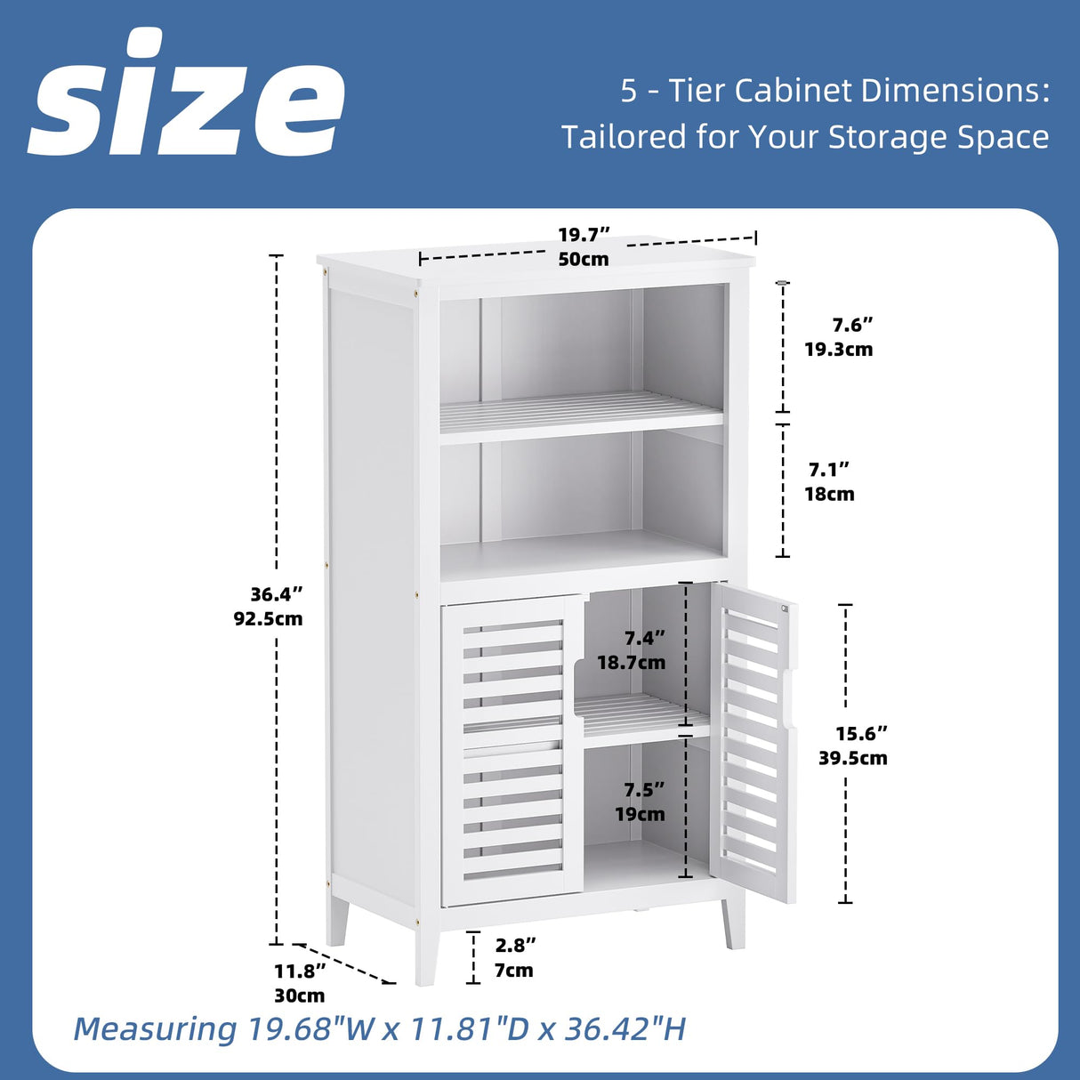 HITNET White Bathroom Cabinet, Bamboo Storage Cabinet Freestanding, Side Tall Storage Organizer for Kitchen Living Room Entryway HITNET