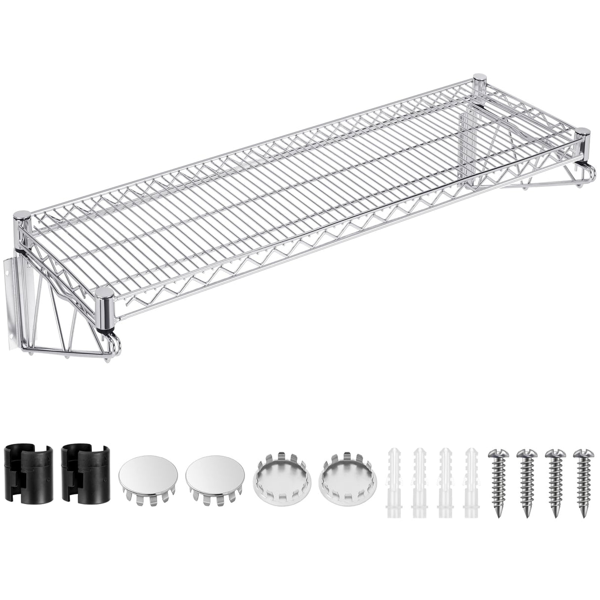 LOYIM 14" Wx 48" L Chrome Wire Wall Mount Shelf, Wall Mount Wire Shelf Kit Heavy Duty Garage Wall Shelving for Wall Storage, Holds Up to 600 Lbs LOYIM