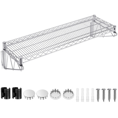 LOYIM 14" Wx 48" L Chrome Wire Wall Mount Shelf, Wall Mount Wire Shelf Kit Heavy Duty Garage Wall Shelving for Wall Storage, Holds Up to 600 Lbs