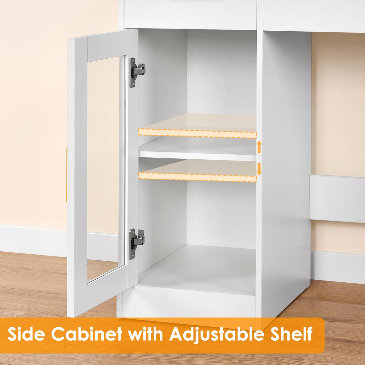 BEWISHOME 49.2" Large Vanity Desk with Mirror and Lights,White Makeup Vanity Table with Glass Top,Stool,Makeup Desk with Power Outlet,Drawers,Cabinet,Nightstand,Dressing Table for Bedroom Women FST34W BEWISHOME