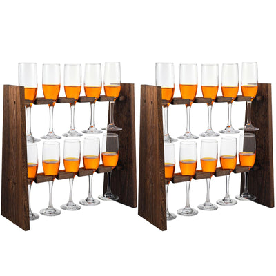 Lineshading 2 Pcs Champagne Flute Glass Holder Stand Wooden Wine Glass Holder Champagne Wall Stand 2 Tier Rack with 20 Slots Drink Tower Shelf for Wedding Party Display Cabinet
