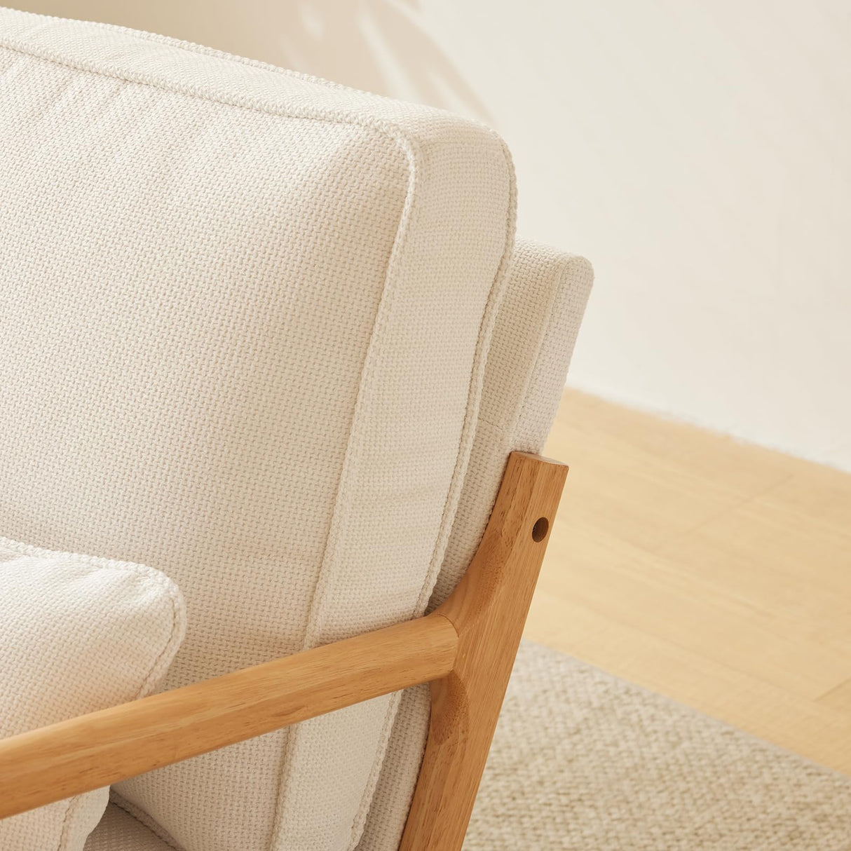 Bonnlo Coarse Beige Accent Chairs Set of 2, Upholstered Mid Century Modern Lounge Fabric Chairs Reading Chairs Side Sitting Chair Solid Wood Bonnlo