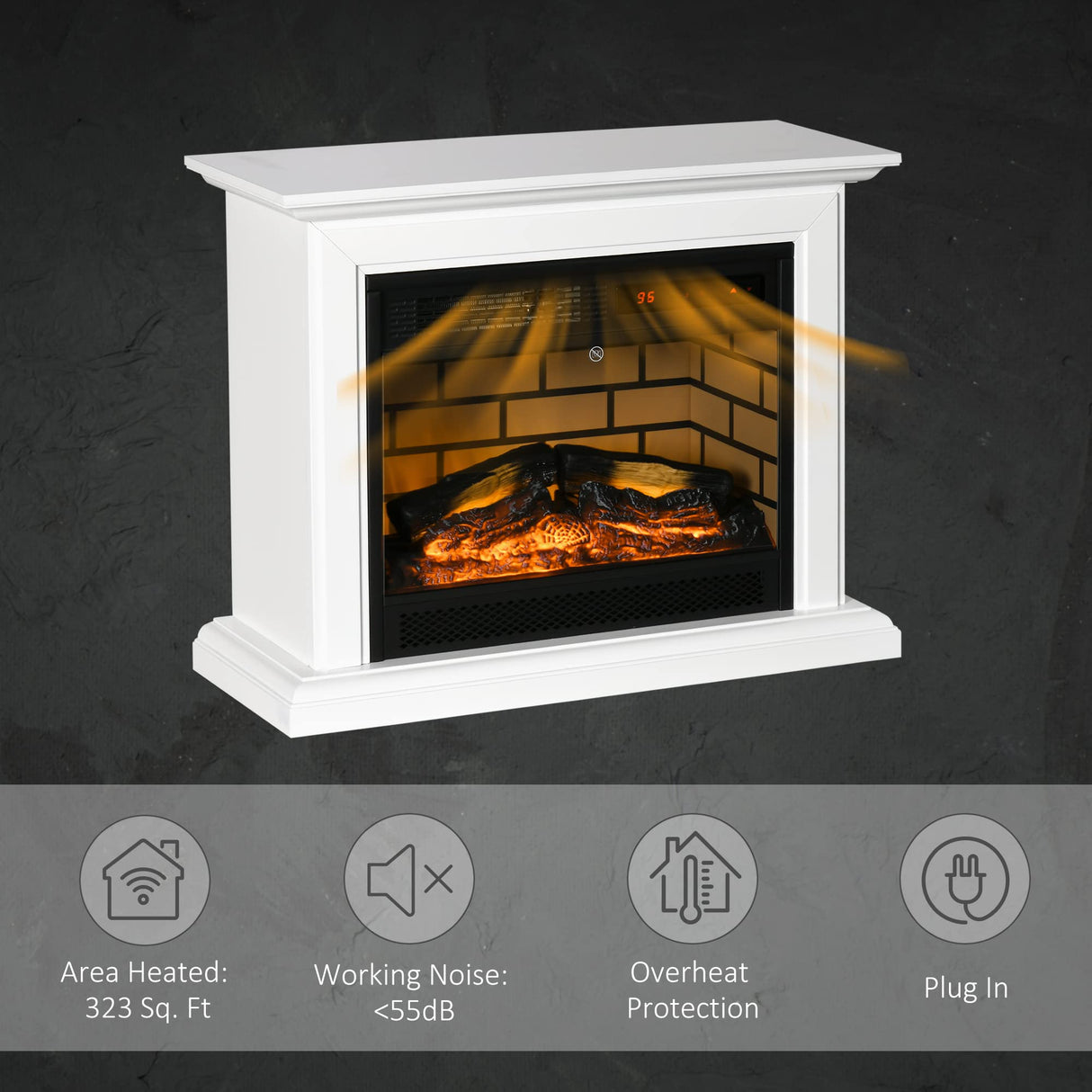 HOMCOM 31" Electric Fireplace with Dimmable Flame Effect and Mantel, Freestanding Space Heater with Log Hearth and Remote Control, 1400W, White HOMCOM