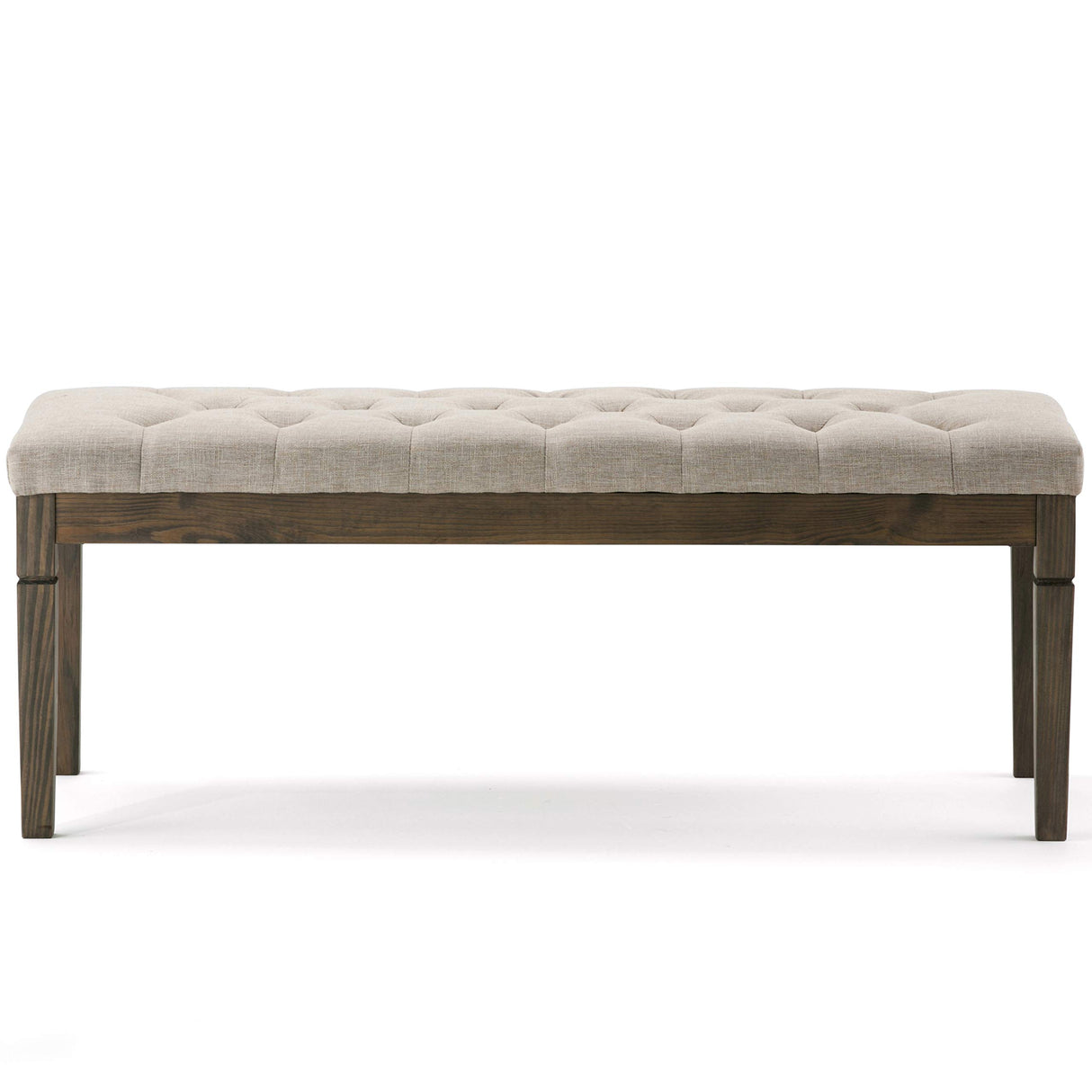 SIMPLIHOME Waverly Wide Traditional Rectangle Tufted Ottoman Bench Linen Look Fabric, Assembled, for The Living Room and Bedroom, 48 inch, Natural SIMPLIHOME
