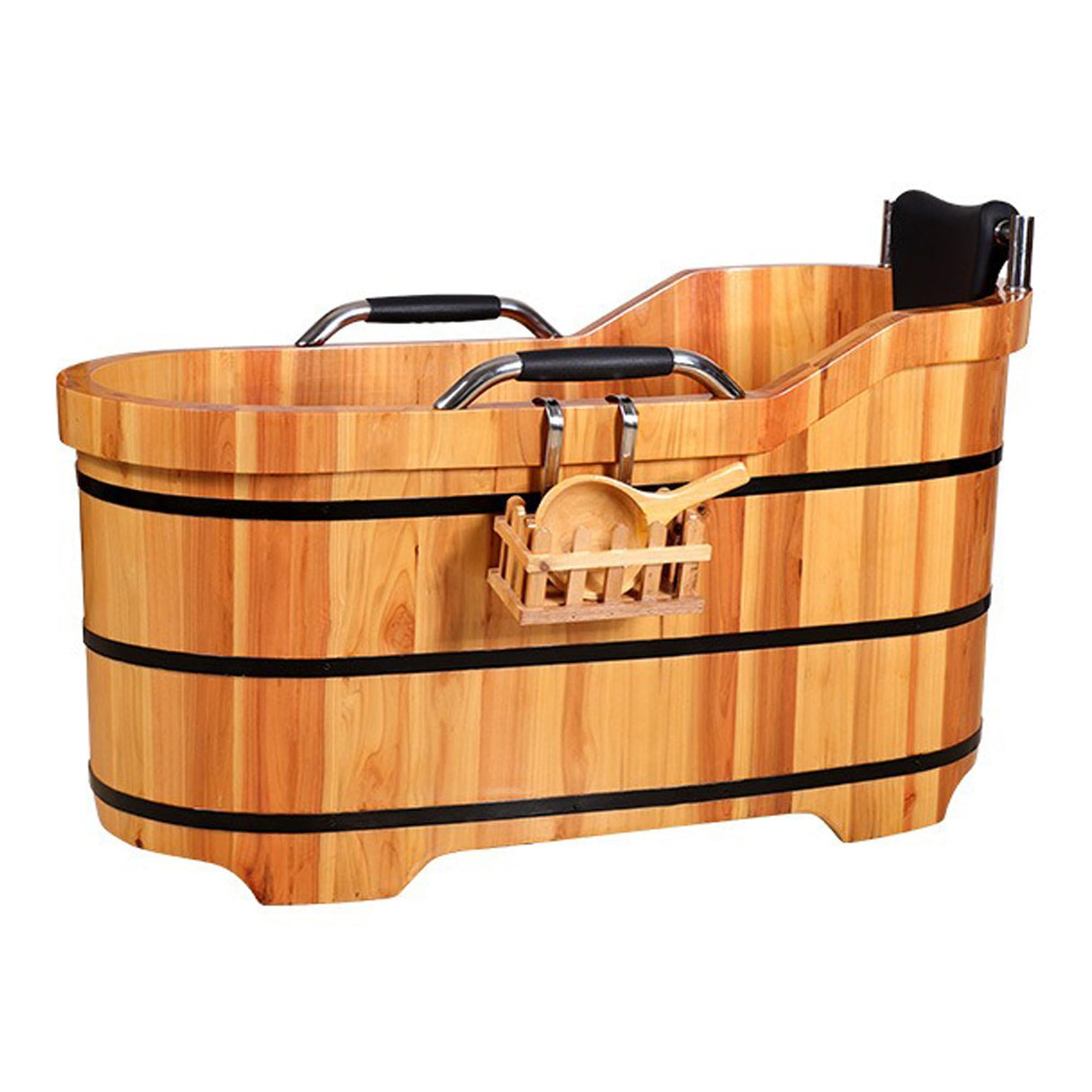 Wooden Hot Tub Bathroom Freestanding Soaking Non-Slip Bathtub Thickened Handrail Style Healthy Medicinal Bathtub For Both Adult And Child Family Members (Deluxe configuration with lid fumigation) OGOLOUG