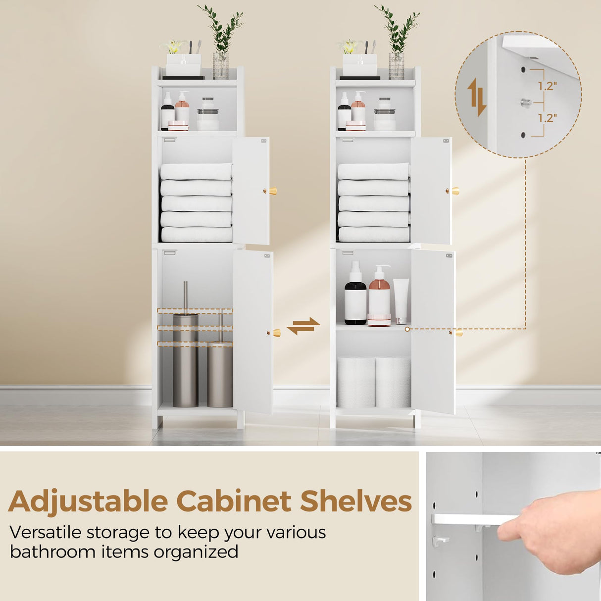 BEWISHOME Small Bathroom Cabinet ,Bathroom Storage Cabinet with Adjustable Shelves & 2 Doors,Narrow Toilet Paper Cabinets,7.9 x 7.9 x 31.5 Inches, for Small Spaces, White YYG03W BEWISHOME