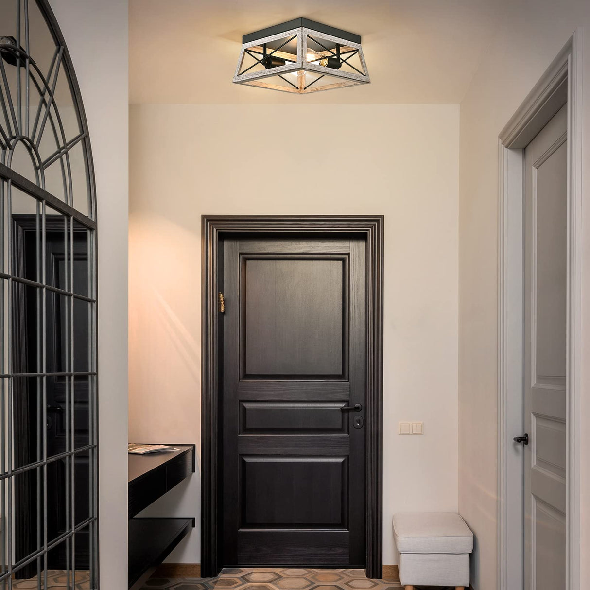 DEWENWILS Farmhouse Flush Mount Ceiling Light, Metal Ceiling Light Fixture with Wood Grain Finish, 2-Lights Hallway Light Fixture Ceiling Mount for Entryway, Foyer, Dining Room DEWENWILS