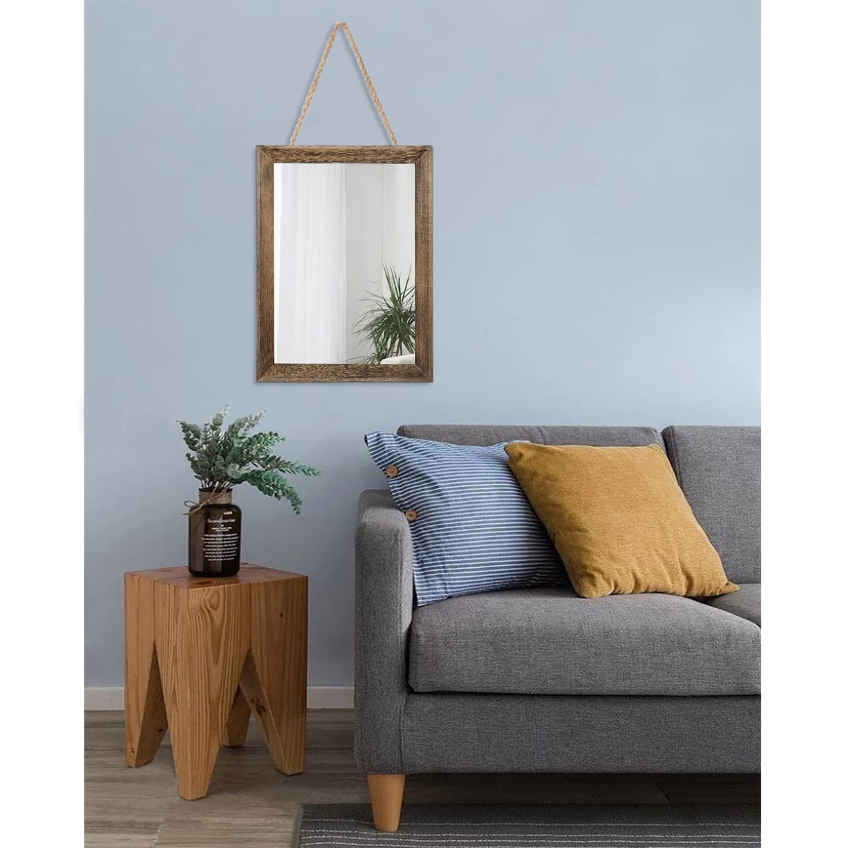 AAZZKANG Rustic Wood Mirror Rectangle Decorative Wall Mirrors with Frame for Bedroom Living Room Bathroom Entryway Hanging Small Brown AAZZKANG