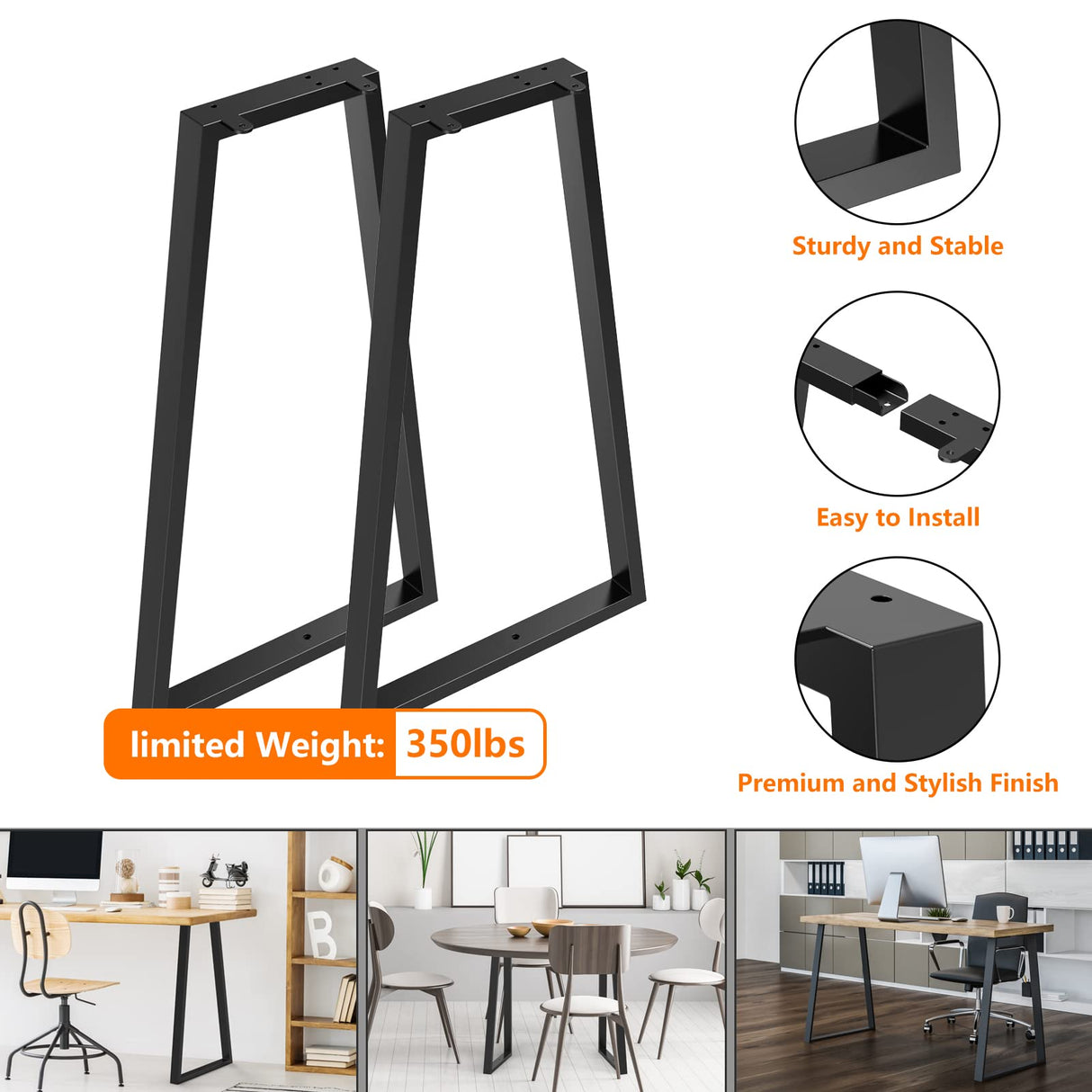 Signstek 28" Trapezoid Metal Table Legs, Heavy Duty Tube Iron Furniture Legs, DIY Stool or Chairs, Coffee Table, Bench, End Table, Desk, Black, Set of 2 Signstek