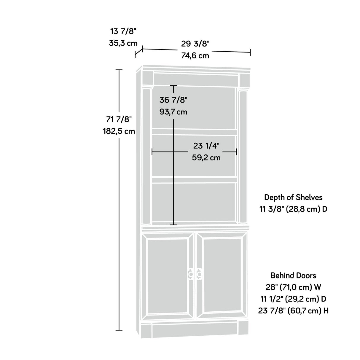 Sauder Palladia Library with Doors/Book Shelf, L: 29.37" x W: 13.9" x H: 71.85", Split Oak finish Sauder