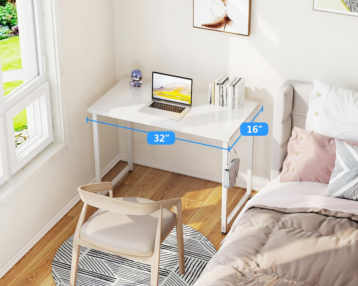 Casaottima 32 Inch Small Computer Desk for Home Office, Study Writing Table for Small Spaces, Simple Modern Desk with Headphone Hooks, Pure White Casaottima