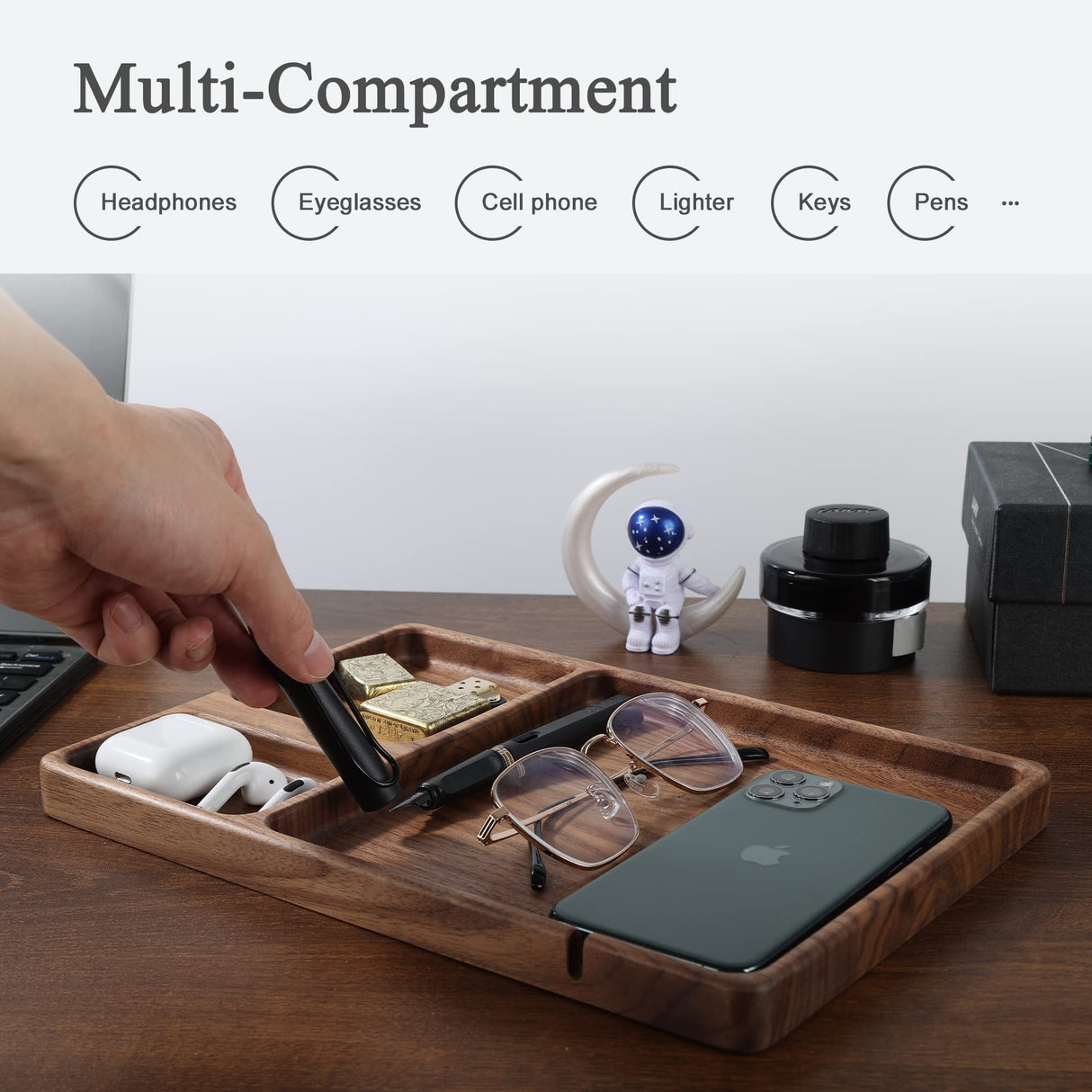 SeedWave Personalized Valet Tray, Customized Wooden Nightstand Organizer, Personalized Gift for Valentineβs Day from Wife, Customized Men Gift Ideas SEEDWAVE