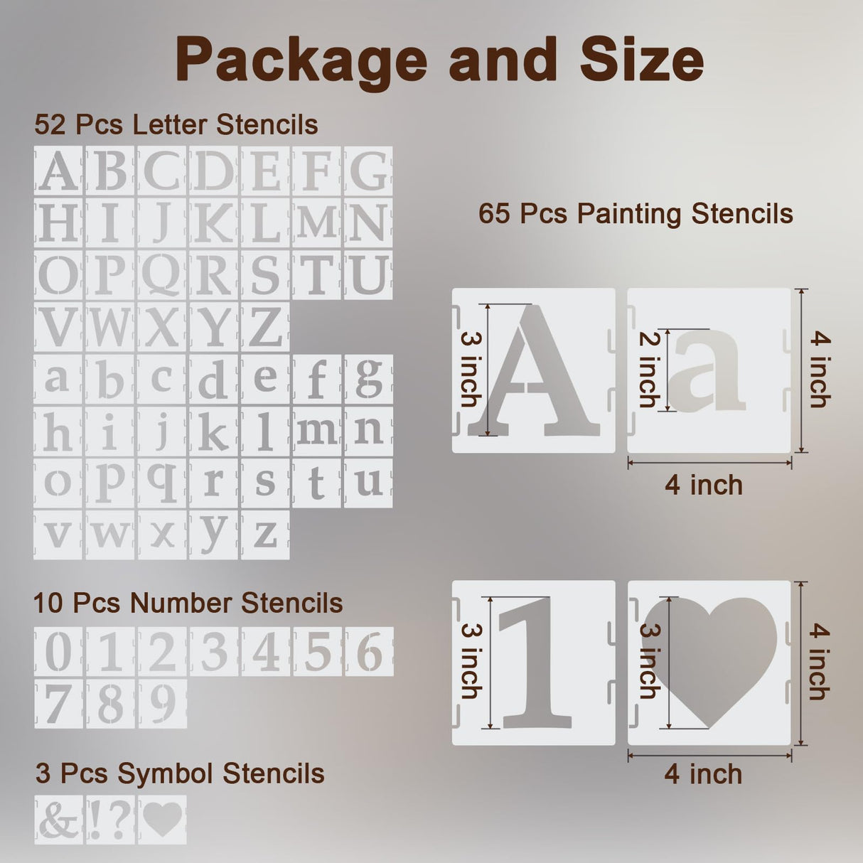 Amrules 65 Pcs 4 Inch Plastic Painting Stencils Reusable Letters Numbers and Symbols Stencil Art Crafts Interlocked Drawing Templates Set for Wood, Walls, Fabrics, Rocks Amrules