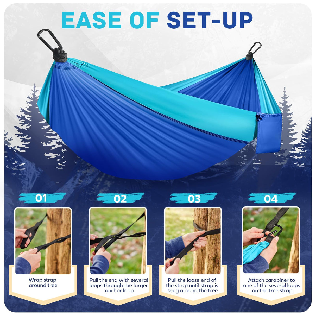 Camping Hammock Lightweight, Portable Hammocks Parachute Hammock with Two Tree Straps, Single or Double Travel Swing Nylon Camp Hammocks, Outdoor Essentials for Beach Backpacking Hiking, Blue PUPTILY
