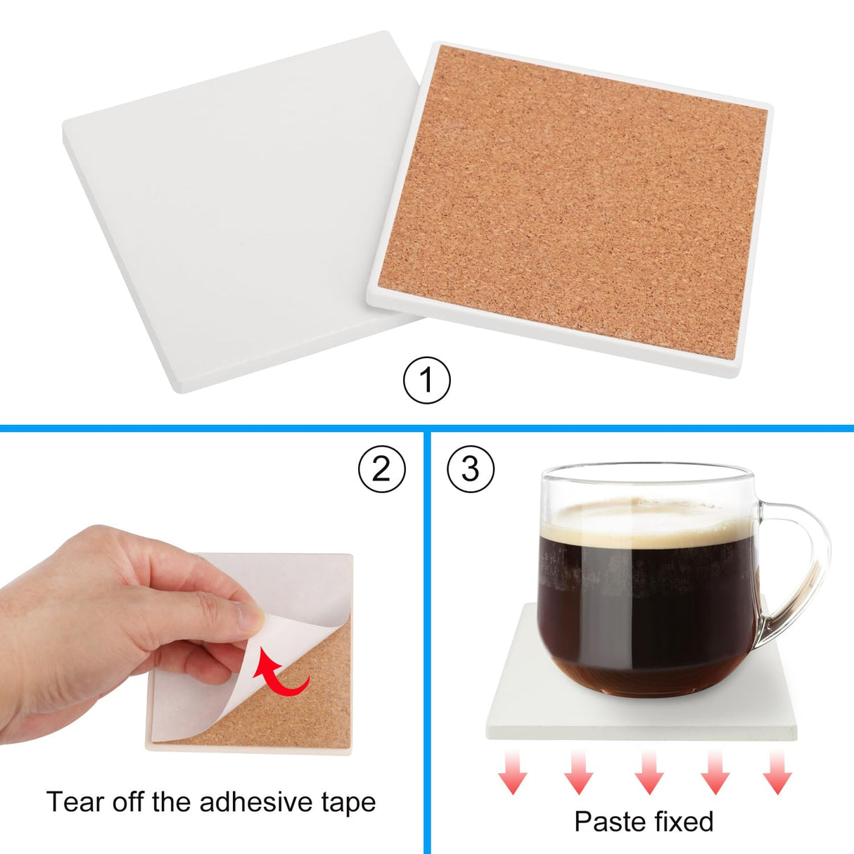 50 Pieces 4x4 Inch Sublimation Blank Ceramic Coasters, Glazed Ceramic Tiles Coasters, Ceramic Tiles with Cork Backing Pads for Painting, DIY Crafts, Mosaics, Square, Sublimation, White. by GNIEMCKIN GNIEMCKIN