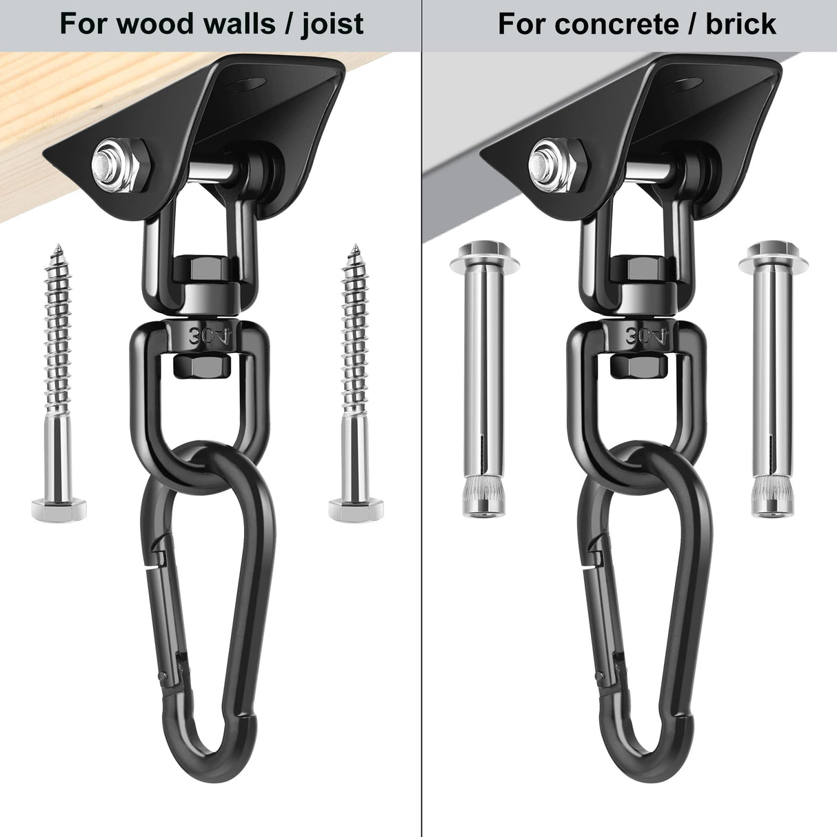 Velomill Porch Swing Hanging Kit, 360°Rotating 1200 lb Capacity Hanger for Porch Swing, Hammocks, Swing Chair (2 Pack) Velomill