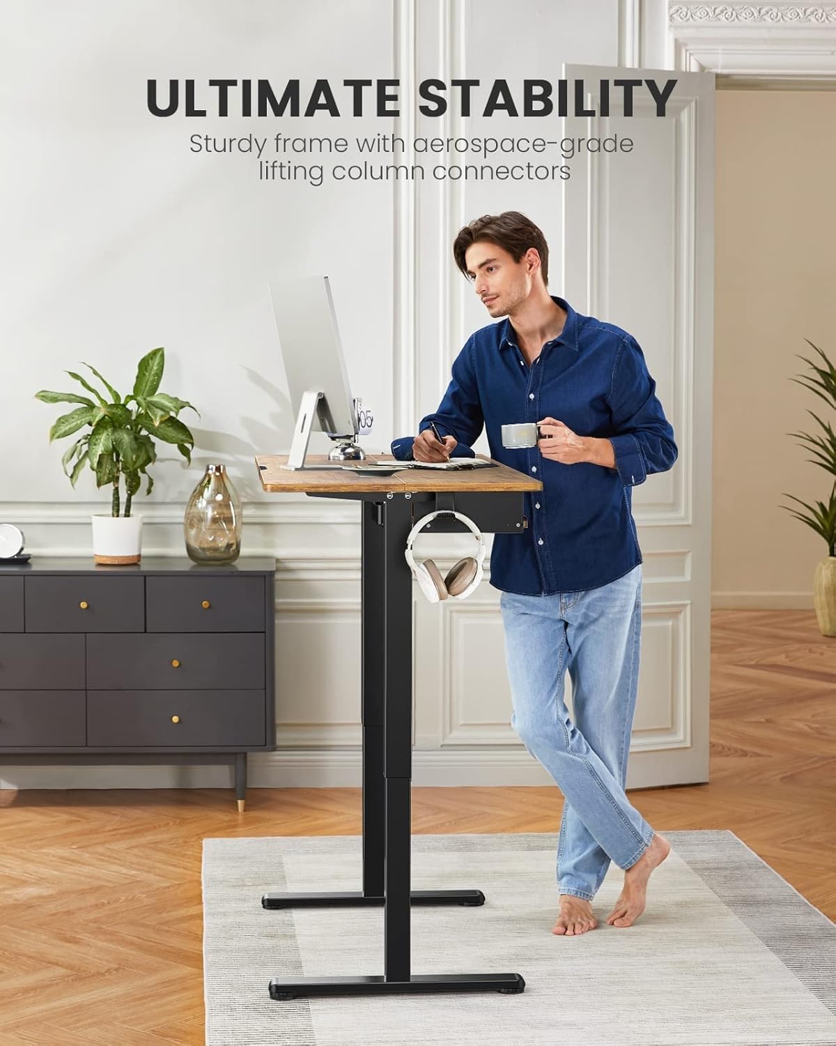 ErGear Electric Standing Desk with Keyboard Tray, 44x24 Inches Adjustable Height Sit Stand Up Desk, Home Office Desk Computer Workstation, Vintage Brown ErGear