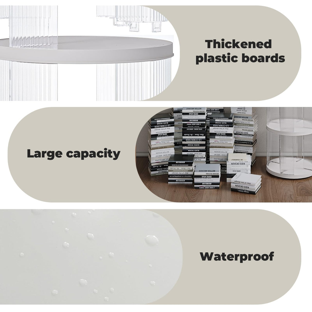 Zream 4 Tier Rotating Bookshelf, 360° Display Spinning Bookshelf Tower, Small Corner Bookshelf for Small Space, Vertical Rotate Turning Spiral Corner Organizer, Round Zream