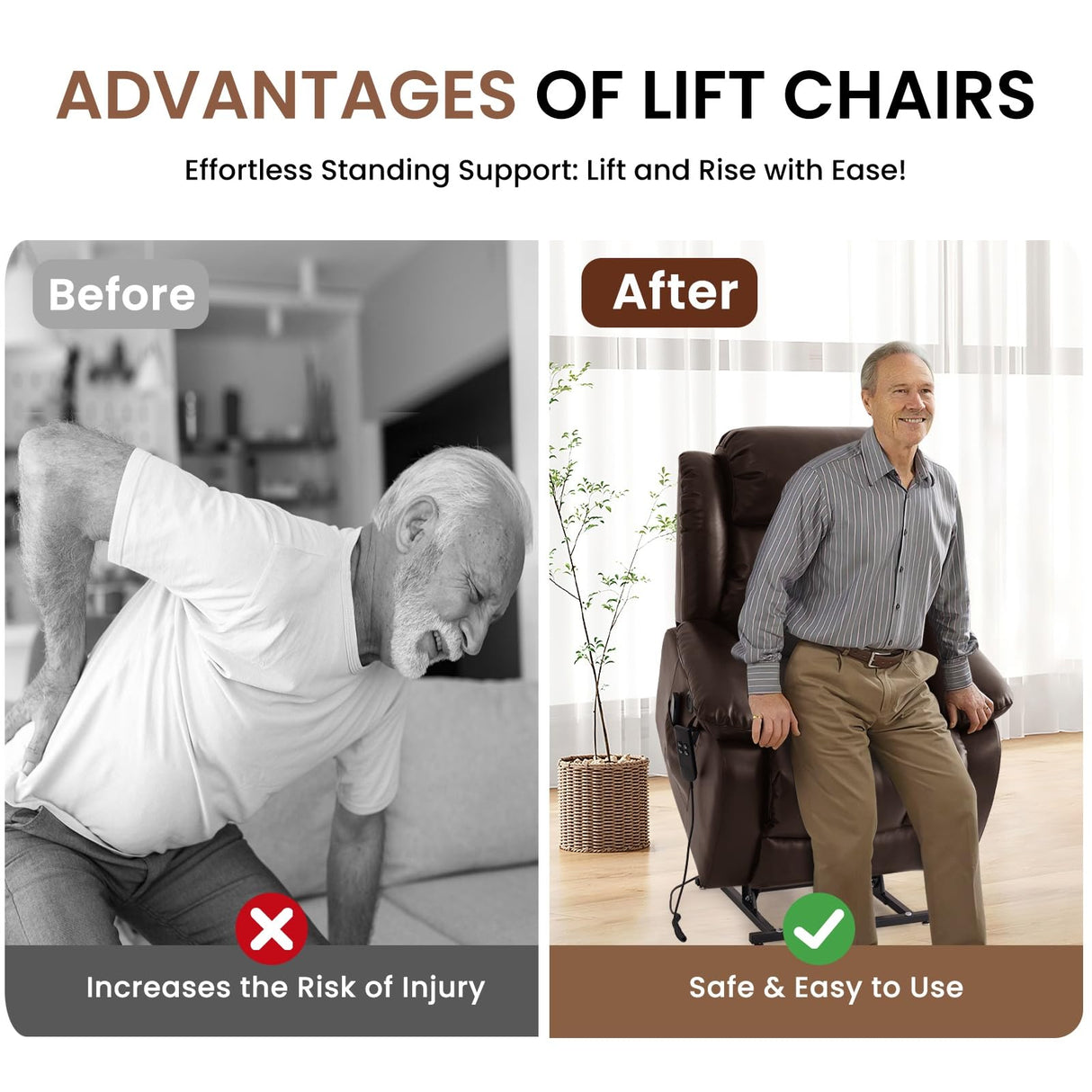 TEKAMON Dual Motor Power Lift Recliner Chair for Elderly, Breathable Leather Recliner with Heat & Massage, Lay Flat Sleeping Chairs with Infinite Position, Remote Control & USB Ports(Brown) TEKAMON