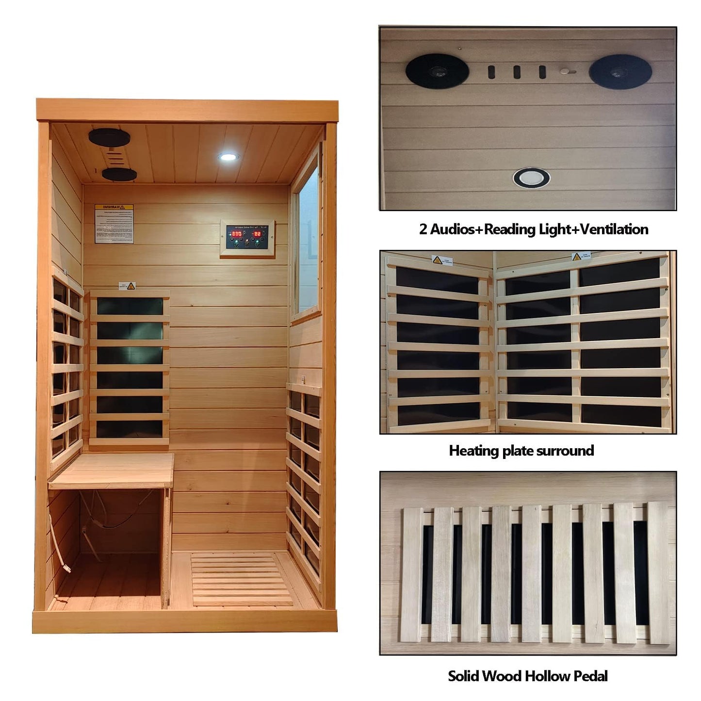 KUNSANA Infrared Sauna 1 Person, Far Infrared Saunas for Home, Low EMF Indoor Sauna, Home Sauna, 1050W, Canadian Hemlock, Smart Display, Bluetooth, Reading Lamp