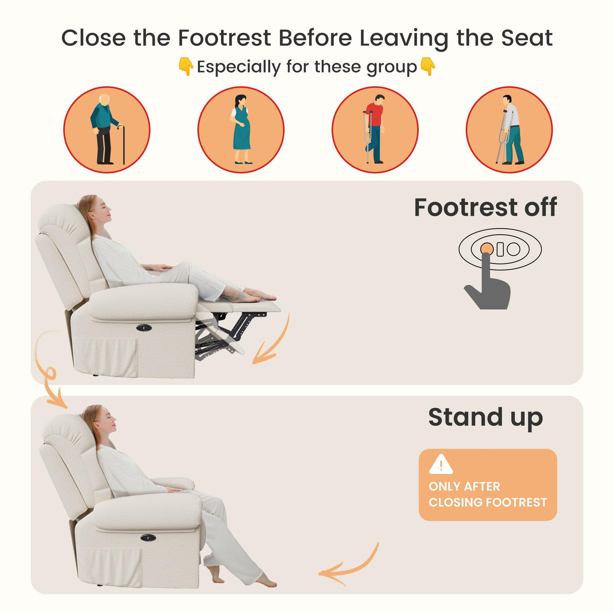 Welzona Adjustable Power Recliner Chair, Soft Teddy Electric Recliner Chair, Power Recliners with USB Port, Eco-Certified Small Recliners for Small Spaces Sofa Reclinable, Beige Welzona