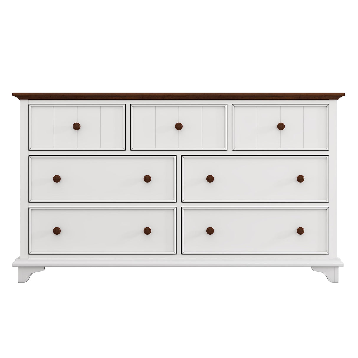 Merax Dresser, White+Walnut Modern Farmhouse Set-Wood 6 Drawers Bedroom, Tall Storage Cabinet for Closet, TV Stand Merax
