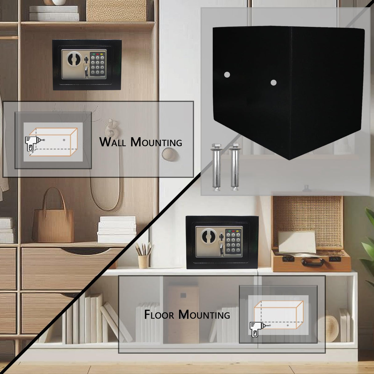 Yuanshikj Electronic Deluxe Digital Security Safe Box Key Keypad Lock Home Office Hotel Business Jewelry Gun Cash Use Storage money (Black 1) Yuanshikj