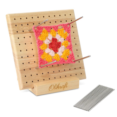 Olikraft 6.3" Crochet Blocking Board with Pegs 15 Pins - Granny Square Blocking Boards for Crochet Projects - Yarn Supplies Tools and Accessories and Gadgets