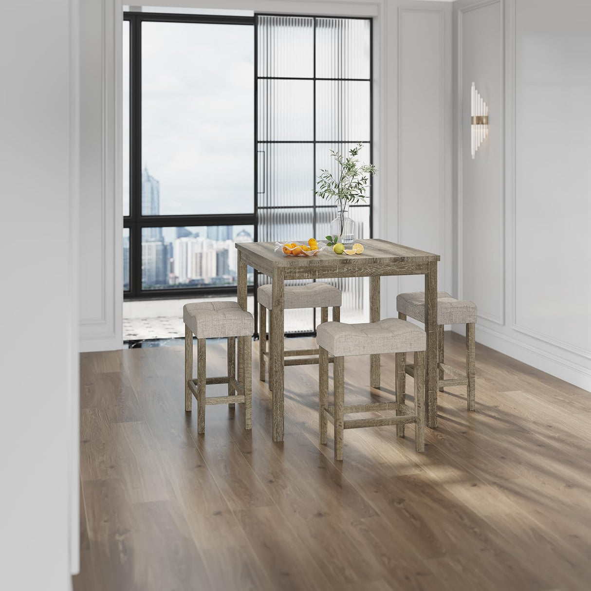 Allamazing Modern 5-Piece Rectangular Counter Height Dining Table Set in Natural Finish allamazing