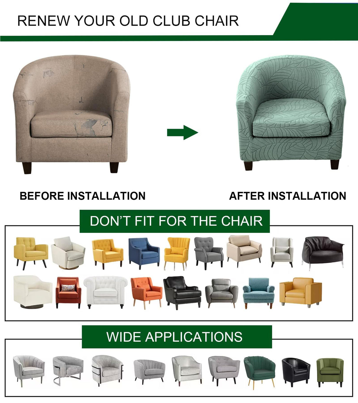 CRFATOP 2 Piece Club Chair Slipcover Stretch Barrel Chair Covers Jacquard Tub Chair Slipcovers Soft Armchair Sofa Cover Removable Furniture Protector Arm Chair Cover for Living Room,B09 CRFATOP