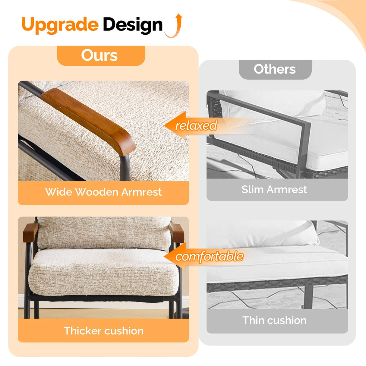 VINGLI Mid-Century Modern Accent Armchiar for Small Space, Small Comfy Upholstered Leisure Reading Chair with Wood Armrest for Bedroom, Living Room, Waiting Room, Linen Beige VINGLI