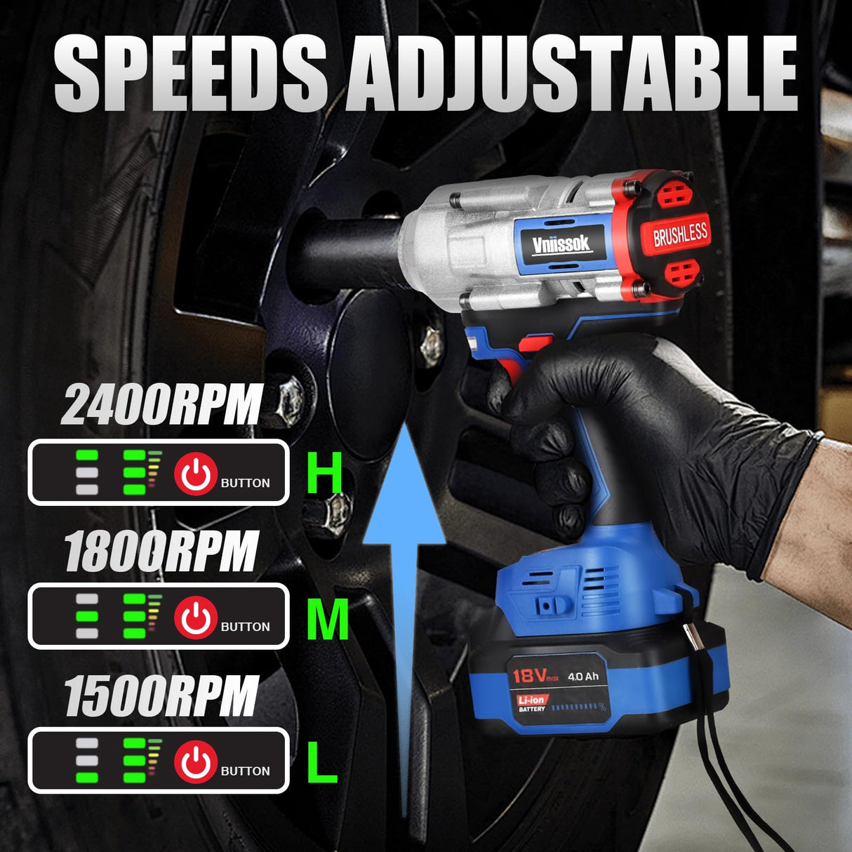 Vniissok Cordless Impact Wrench, 1000N.m(740ft-lbs) High Torque Brushless Impact Gun with 2 x 4.0Ah Batteries, Electric Impact Driver for Car Tires Truck Mower Vniissok