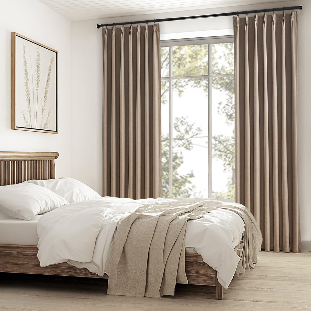 Topfinel Extra Long Total Blackout Linen Curtains 120 Inches Long for Living Room Large Window with Hooks Rings, Pinch Pleated Cold Blocking Acoustic Heavy Taupe Track Curtains 2 Panels 10 FT Topfinel