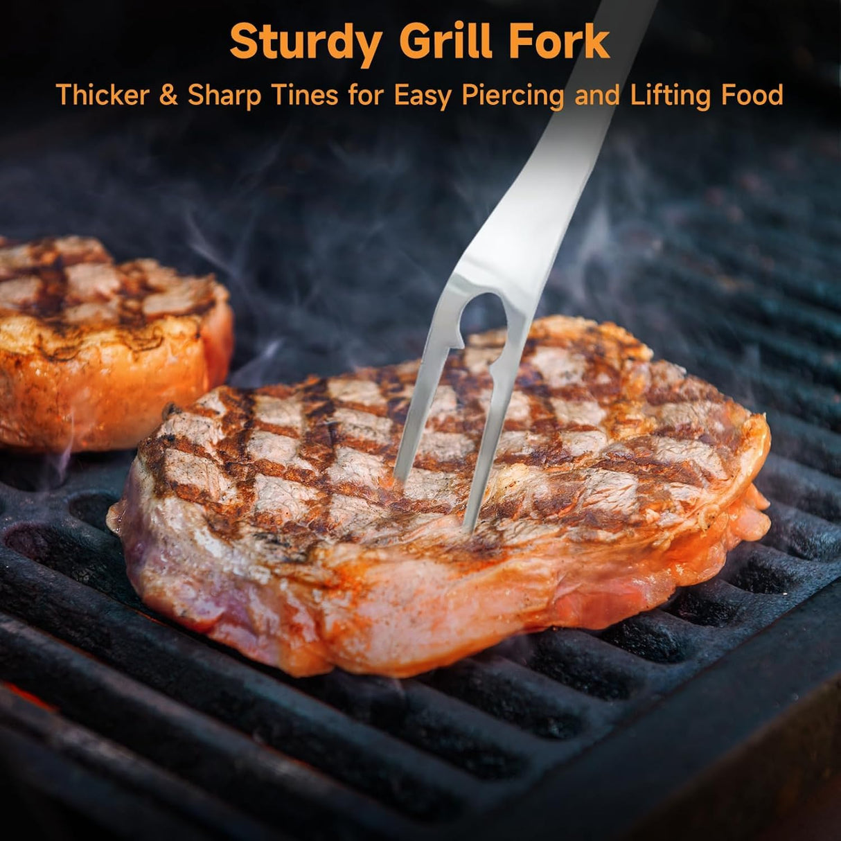 SHINESTAR Heavy Duty Grill Tools Set, Stainless Steel Grilling Accessories with Spatula, Tongs, Fork and Basting Brush, 4PCS, Ideal Grilling Gifts for Man SHINESTAR